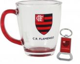 CANECA VIDRO COLOR COM ABRIDOR FLAMENGO