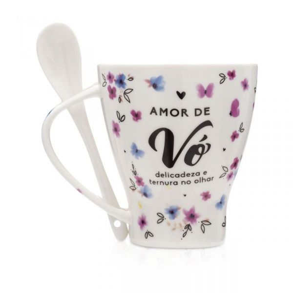 CANECA COM COLHER VÓ AQUARELA