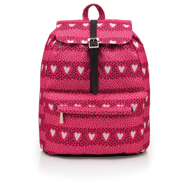 MOCHILA CORAÇÕES E TRIANGULOS ROSA