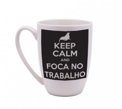 CANECA BRANCA 300ML FOCA NO TRABALHO