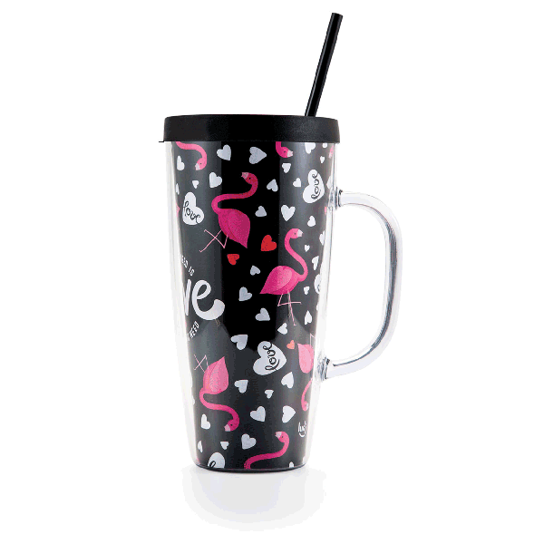 CANECA G COM CANUDO FLAMINGOS